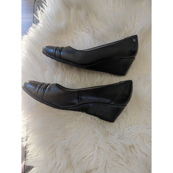 Life Stride Soft System Black Juliana Leather Slip On Wedge Flats Size 11 - Picture 5 of 14